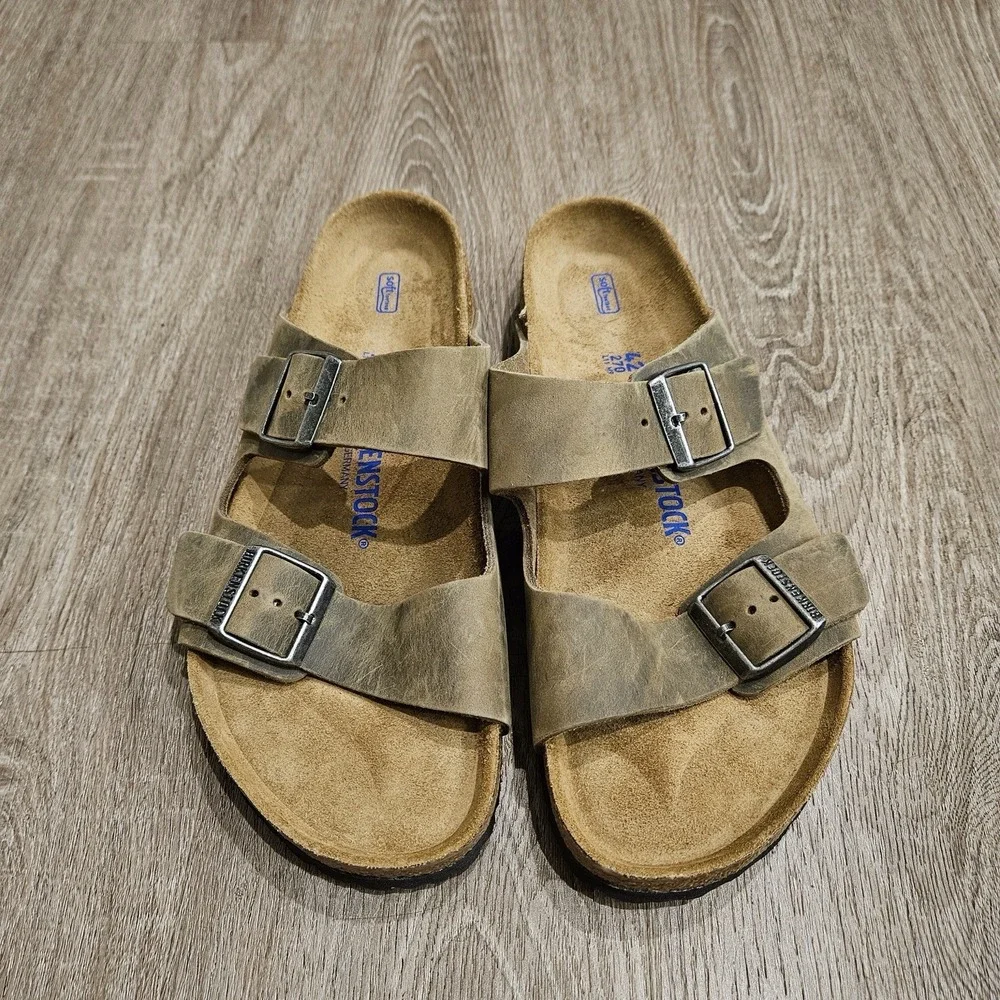 Birkenstock Arizona Soft Footbed Faded Khaki Oiled Leather Sandals EU 42 US 9